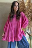 Driftwood Bell Sleeve Smock Top Hot Pink